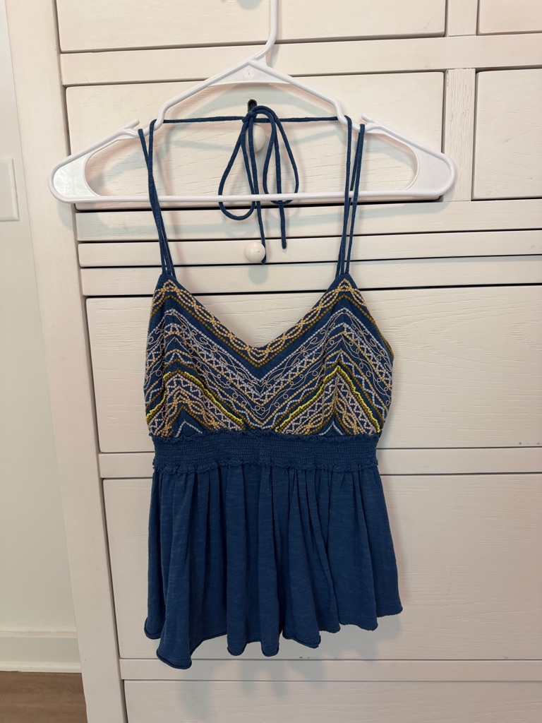 Free People Embroidered V-Neck Top